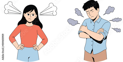 Angry Woman Yelling at Sad Man Vector Illustration, Representing Relationship Conflict, Couple Disagreement, and Emotional Stress