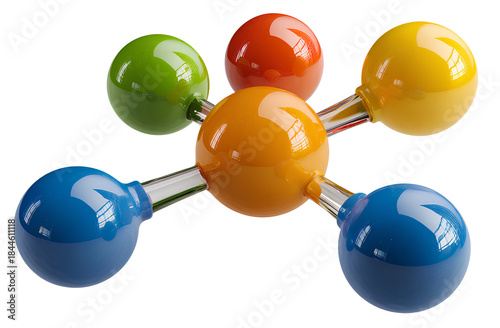 shiny colored molecular model isolated on a transparent background.