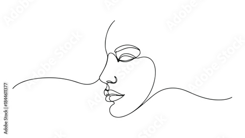 Continuous One Line Drawing of Minimalist Woman Face Profile Isolated Vector Illustration