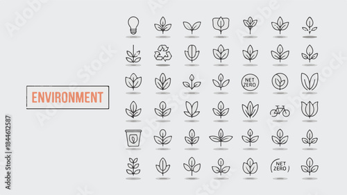Minimalist line art icons for environmental themes nature sustainability