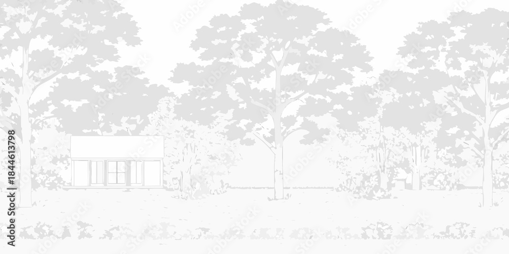 Obraz premium Simple sketch of a small building nestled among tall trees and grass
