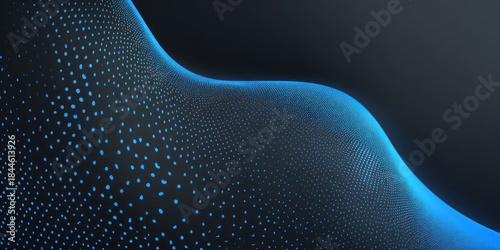 Abstract digital landscape of flowing dots with a gradient blue glow background