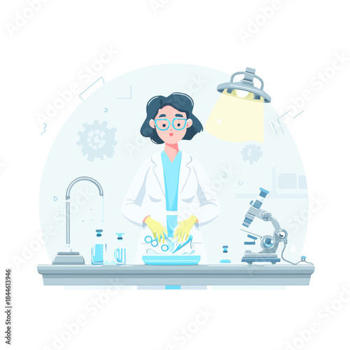 A woman scientist cleaning surgical instruments in the laboratory