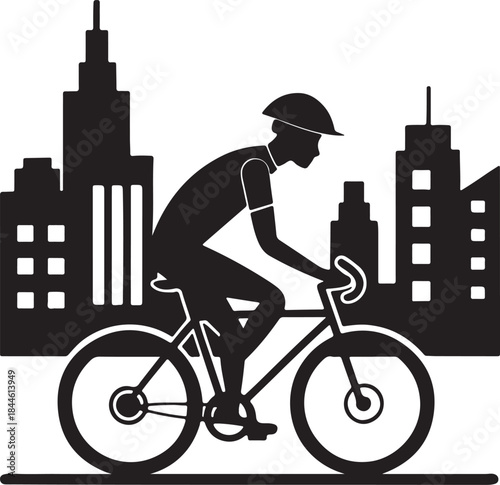 Cyclist commuting on an eco-bike through a modern