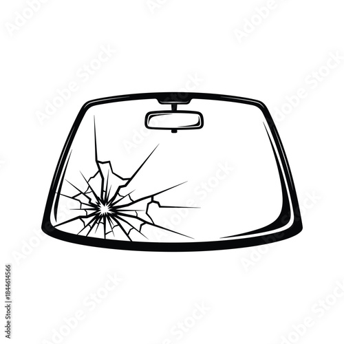 Cracked rear car window with shattered glass