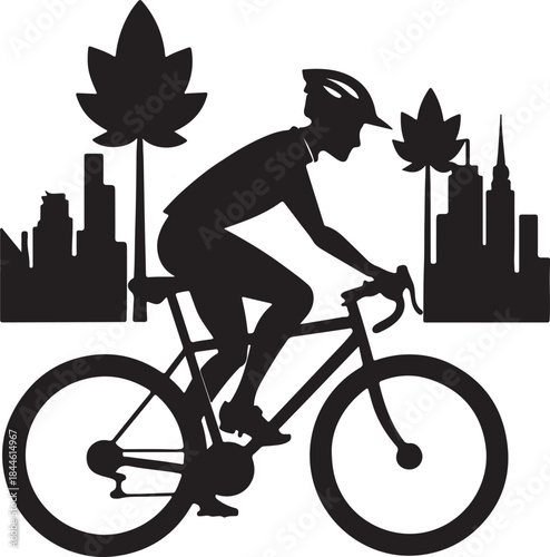 Cyclist commuting on an eco-bike through a modern