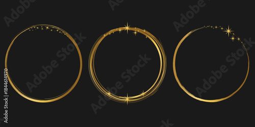 Gold round frame. Gold ring design with sparkling star decoration.