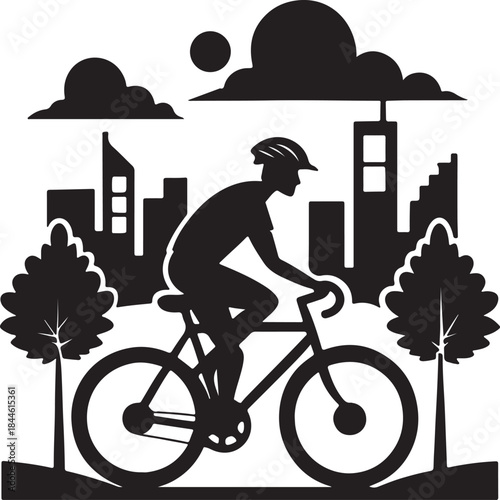 Cyclist commuting on an eco-bike through a modern