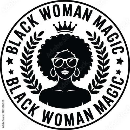 Black Woman Magic Badge Afro Woman Silhouette Vector.