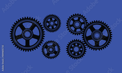 Mechanical gears illustration, interconnected cogwheels, industrial machinery design, engineering technology concept, gear motion analysis, mechanical system , rotating gear mechanism, physics concept