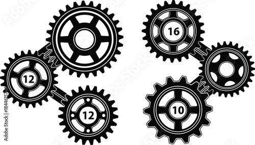 Mechanical gears illustration, interconnected cogwheels, engineering design concept, gear ratio analysis, industrial machinery system, mechanical , rotating gear mechanism