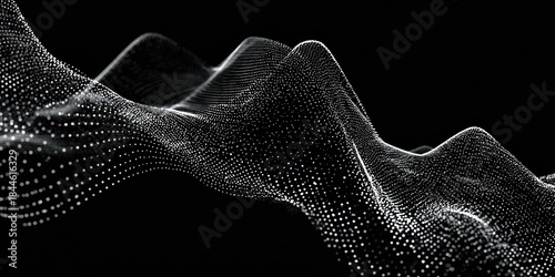 Abstract digital landscape of flowing white dots on black background
