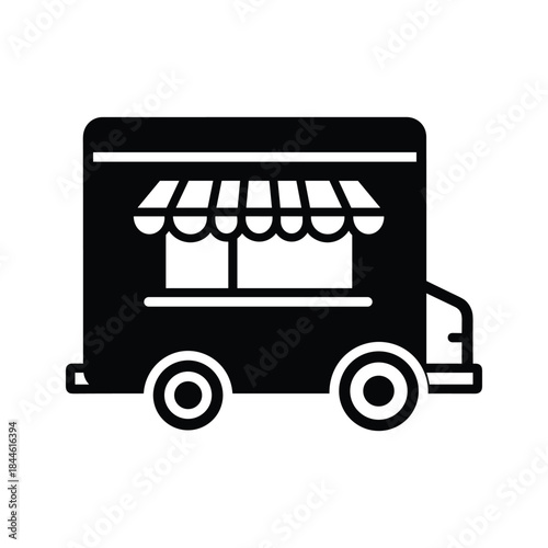 Food truck icon with awning and wheels