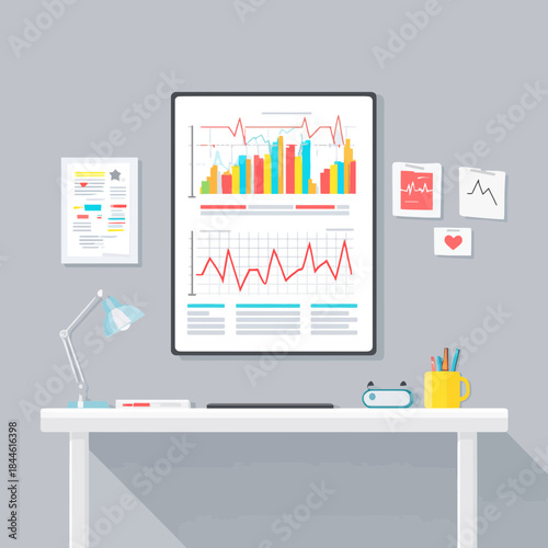 Flat illustration of medical chart displaying vital sign data