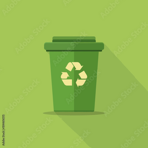Green Recycle Bin Icon with Recycling Symbol in Flat Design