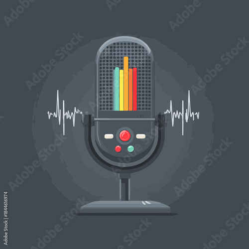 Retro Microphone with Sound Wave and Colorful Graphic Display