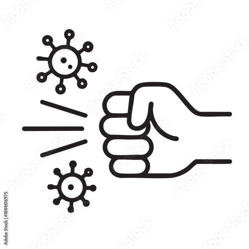 A strong fist breaks through a representation of a virus symbolizing resistance and fighting against disease