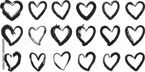 Small hand drawn heart shapes with grunge texture isolated on transparency grid background for your design