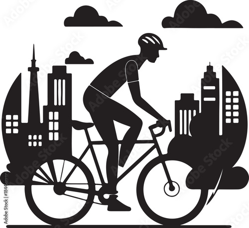 Cyclist commuting on an eco-bike through a modern