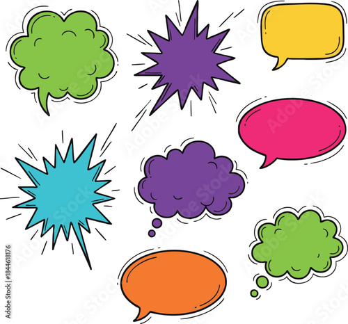 comic speech and thought bubble set with colorful shapes for expressive communication and storytelling