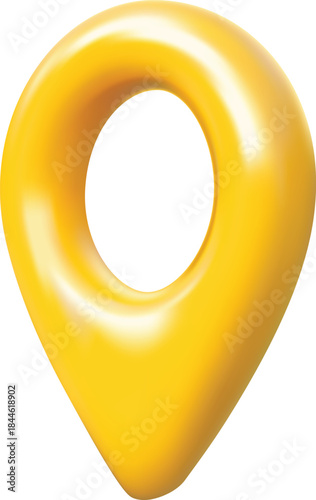 Yellow geotag 3D vector icon, realistic map pin, travel app navigation symbol, GPS location mark, map pointer sign
