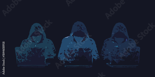 Anonymous figures with laptops a digital representation of online activity