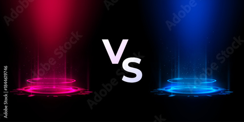 Red vs blue futuristic circle portal, vector magic round teleport with glow rays and sparks, energy ring with light aura