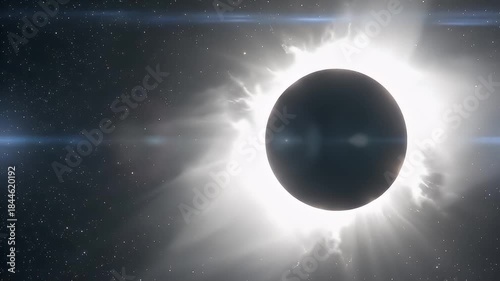 Dramatic Total Solar Eclipse With Corona And Stars Visible In Deep Space With Lens Flare Effect
