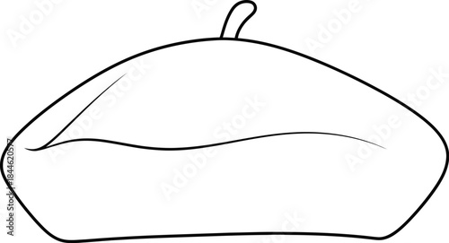 Minimalist line art illustration of a classic french beret on a white background