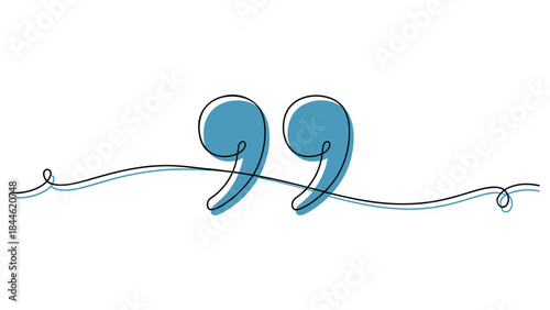 quotation marks symbol representing quote speech writing communication and typography concept minimal line illustration on white background