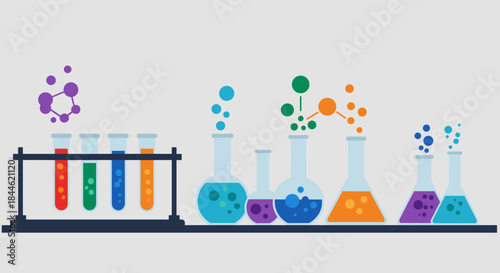Colorful laboratory equipment with test tubes in flat design