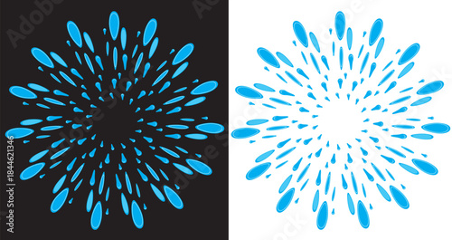 Blue fireworks light effect on transparent and black background