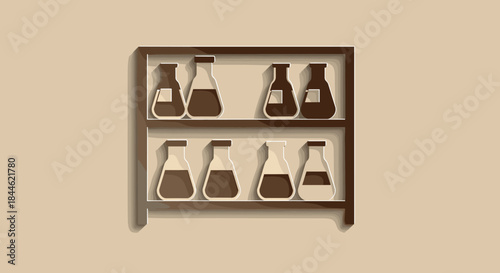 Minimalist kitchen shelf with condiment bottles in 3d shadow art style