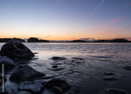 Freezing lake before sunrise