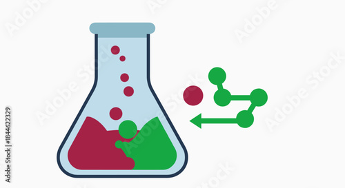 Colorful flat chemistry flask with molecular structure for science design