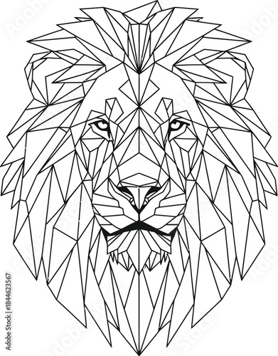 Geometric lion head illustration in black and white minimalist line art style