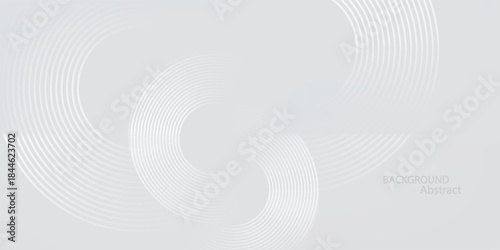 bstract white glowing geometric lines on grey background. White circle lines pattern. Futuristic technology concept.