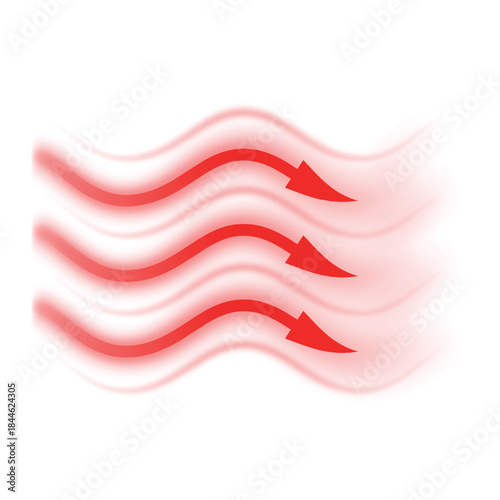 Curved red arrows indicating the direction of hot air flow.
