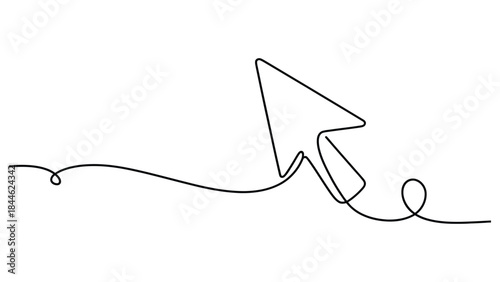 Minimal continuous line arrow pointing upward representing growth, direction and progress concept, simple modern outline illustration