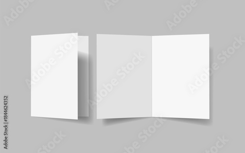 bifold brochure blank isolated mockup. A5 open and closed postcard template vector Illustration