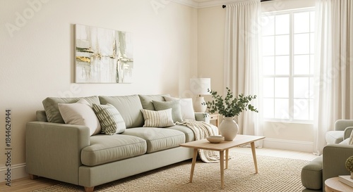 Elegant living room interior featuring a comfortable sofa and stylish decor creating a cozy