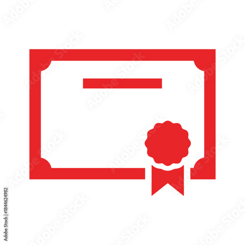 Red certificate icon with ribbon seal
