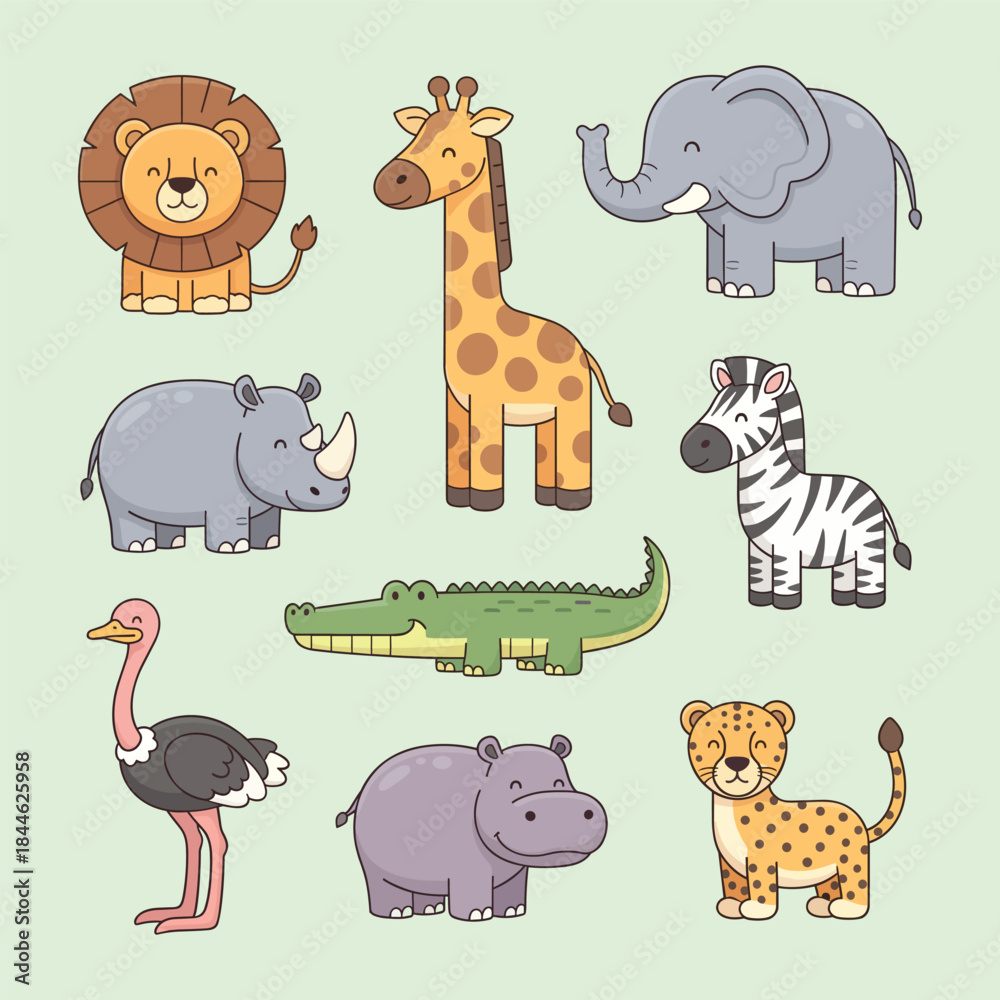 Obraz premium Cute Safari Animal Illustration Collection