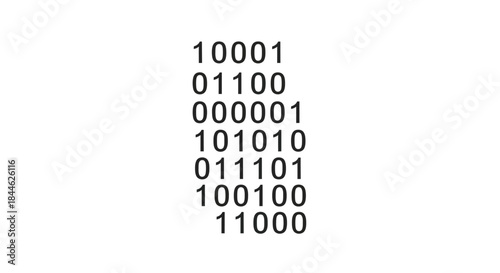 Binary code sequences displayed in a stark black and white arrangement