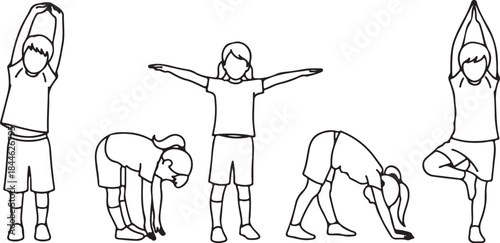 Children Practicing Yoga and Stretching Exercises – Healthy Lifestyle and Physical Development Illustration