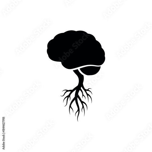 Brain with Roots Deep Thinking Silhouette