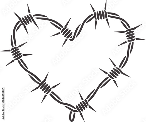Minimalist black and white barbed wire heart line