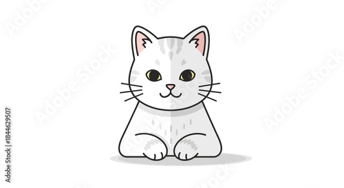 Cute cartoon white cat illustration with detailed fur pattern and big yellow eyes, perfect for animal lovers and pet-themed designs