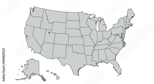 Map of the United States showing the states and borders, a blank geographical outline of the country and its constituent states for informational purposes