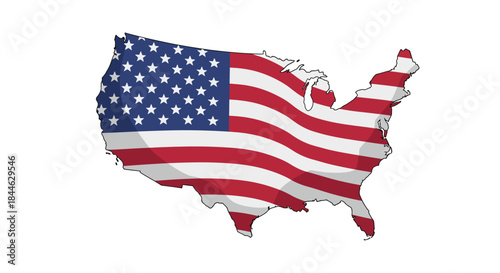 Outline of the United States of America filled with the national flag